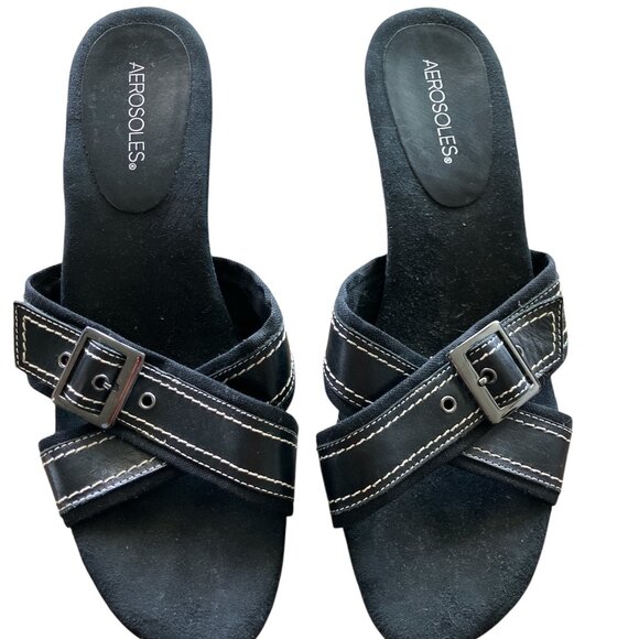 Aerosoles Size 12 Strappy Healed Black Sandals - Picture 1 of 8